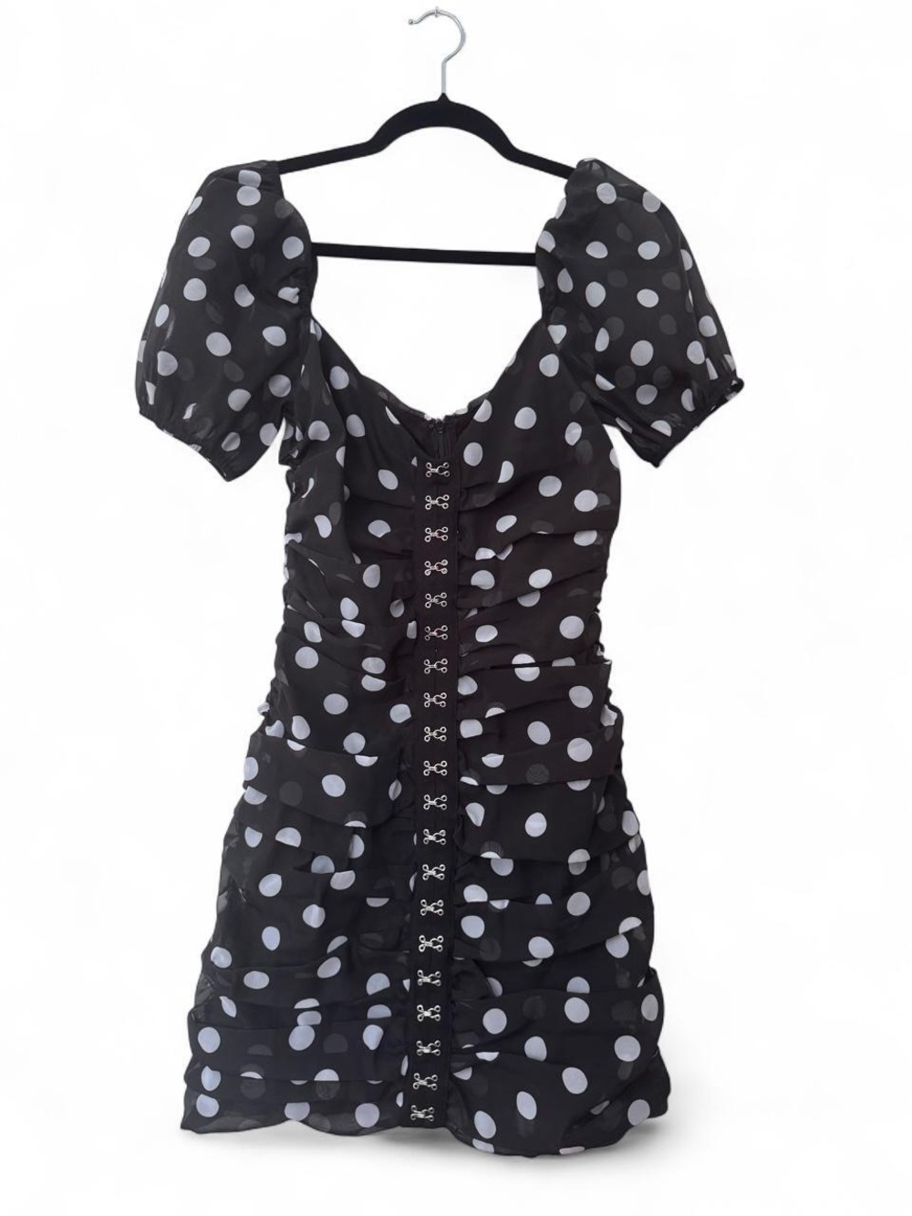 URBAN OUTFITTERS Polka Dot Puff Sleeve Mini Dress - Black/White